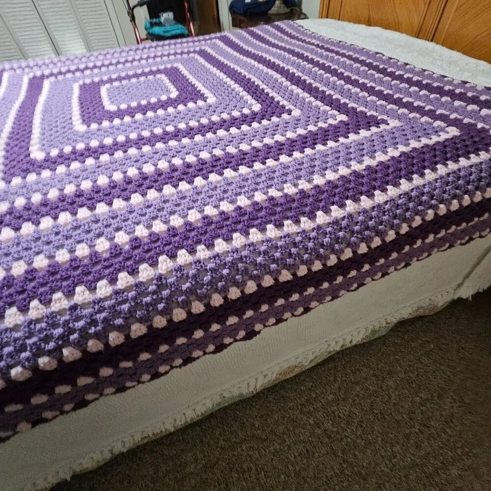VTG Handmade Crochet Granny Stitched Afghan 76